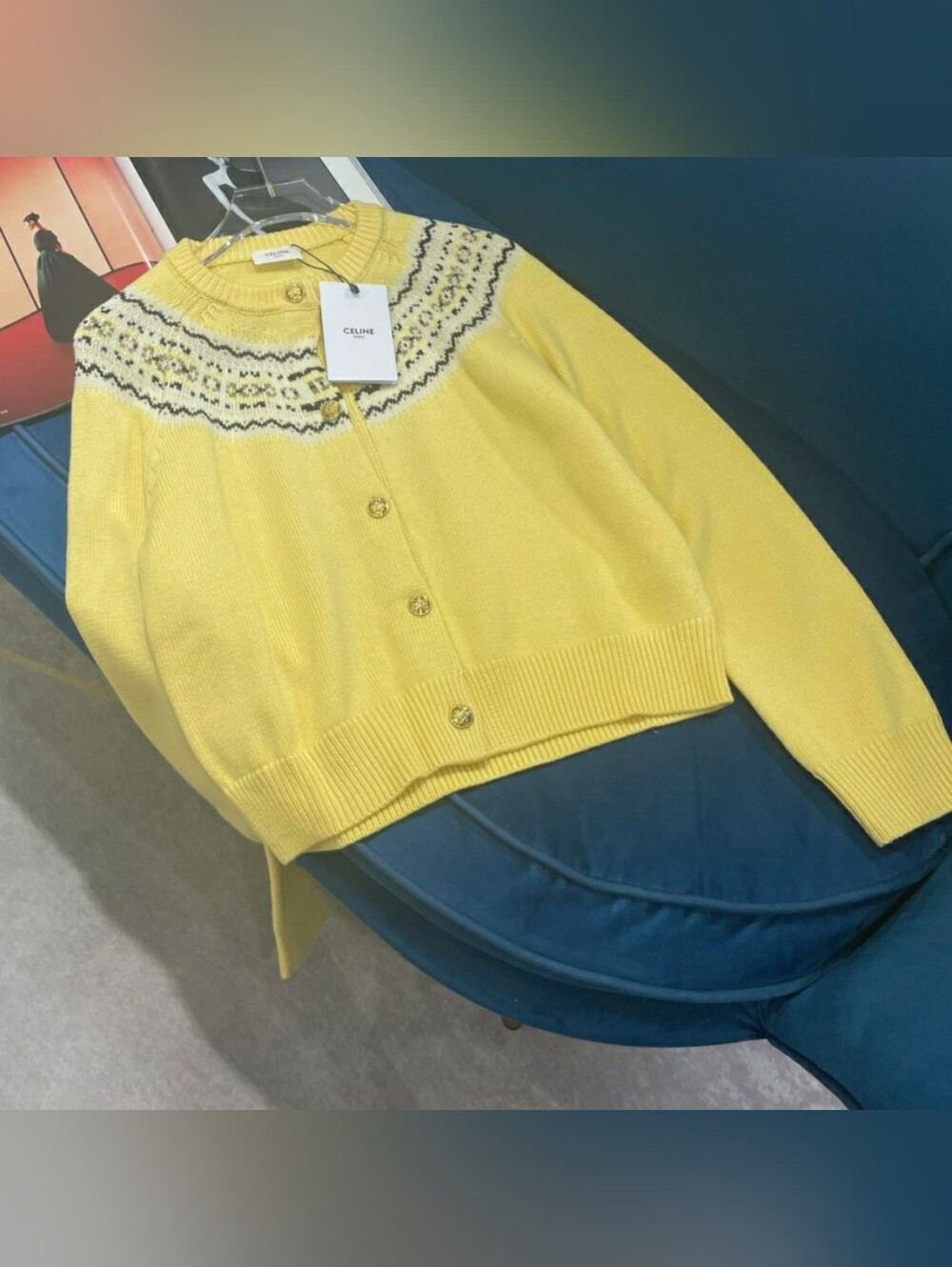 Celine Yellow Fair Isle Wool Cardigan